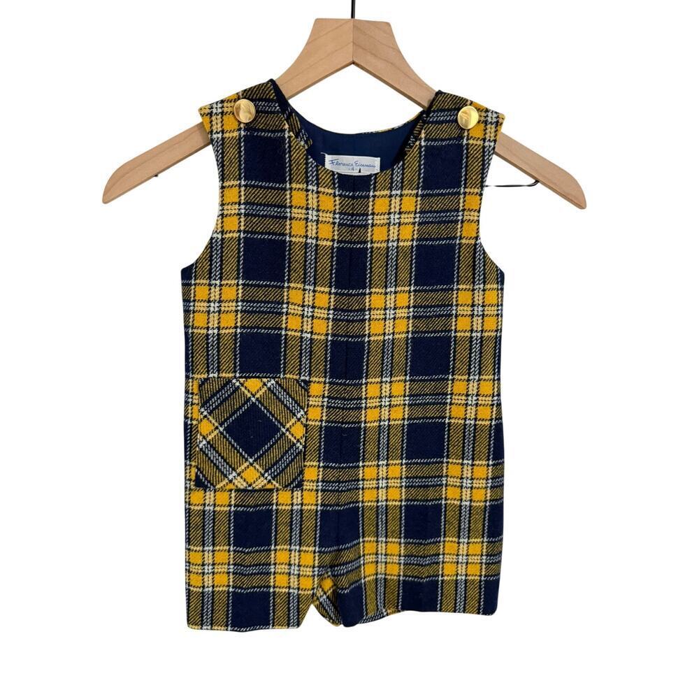 VTG Florence Eiseman Navy/Gold Boys Plaid Wool Romper 4